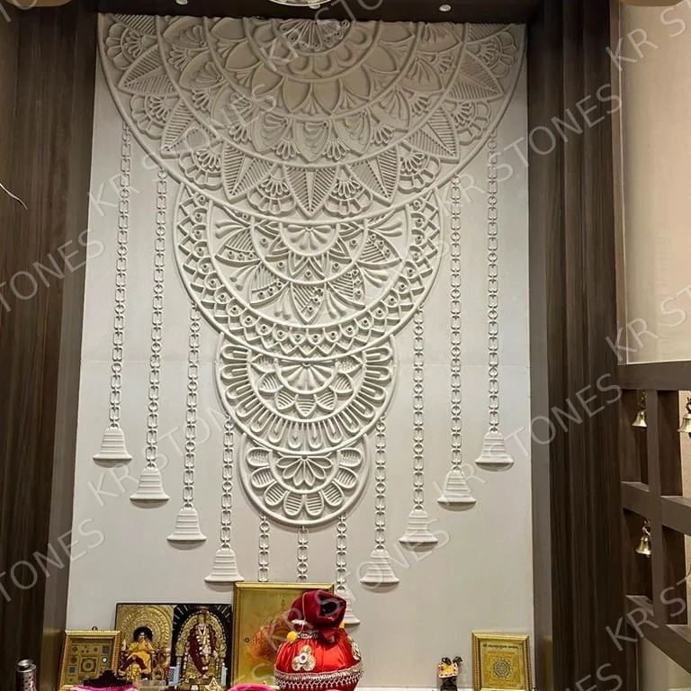 Intricately carved natural stone panel