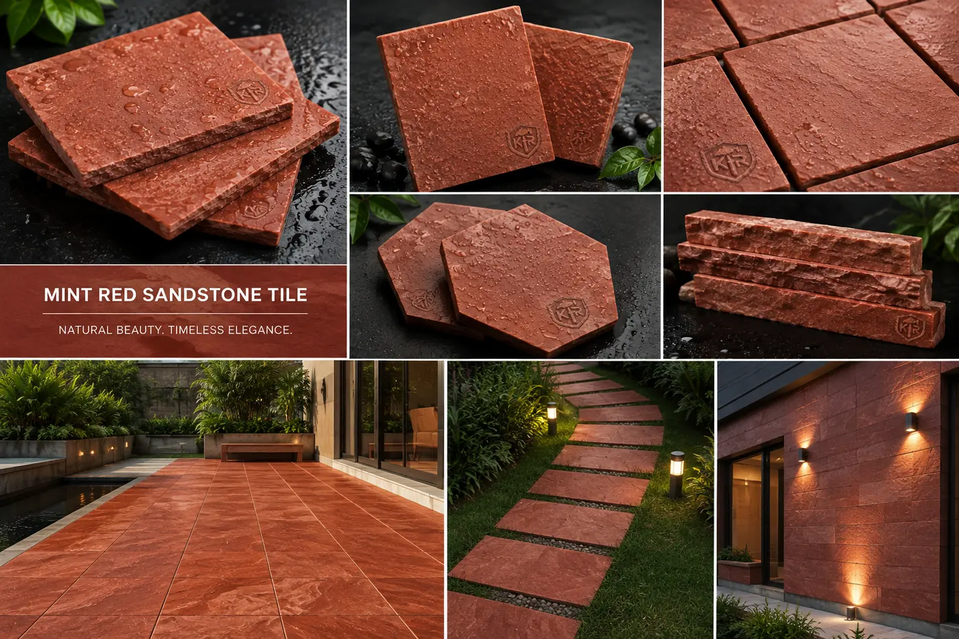 Mint Red Sandstone Tile red stone detail by K R STONES