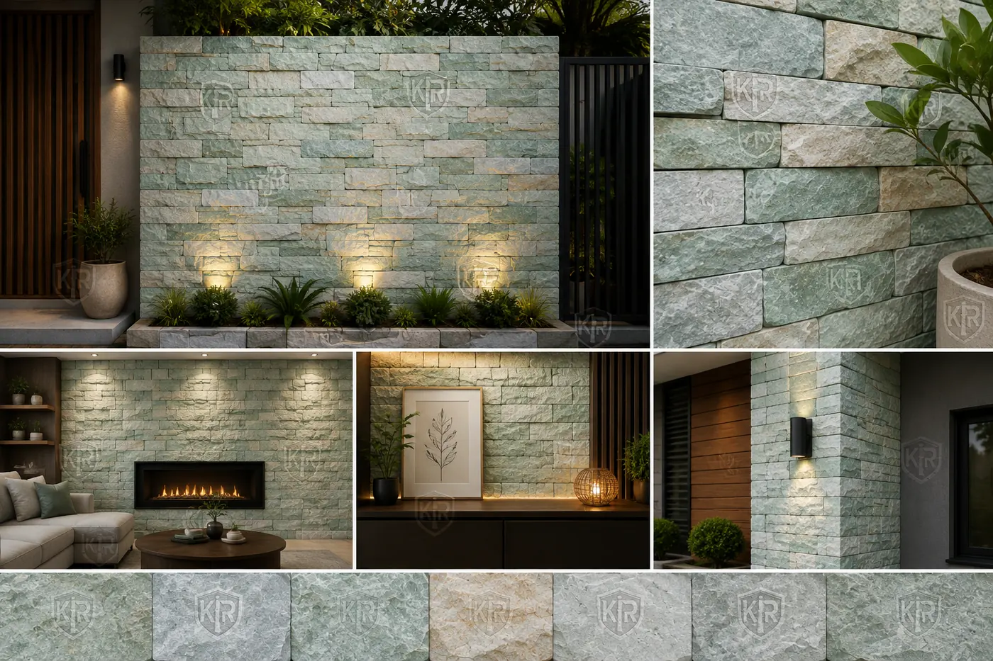 Mint Rustic Stone Wall Tile layered stone texture by K R STONES