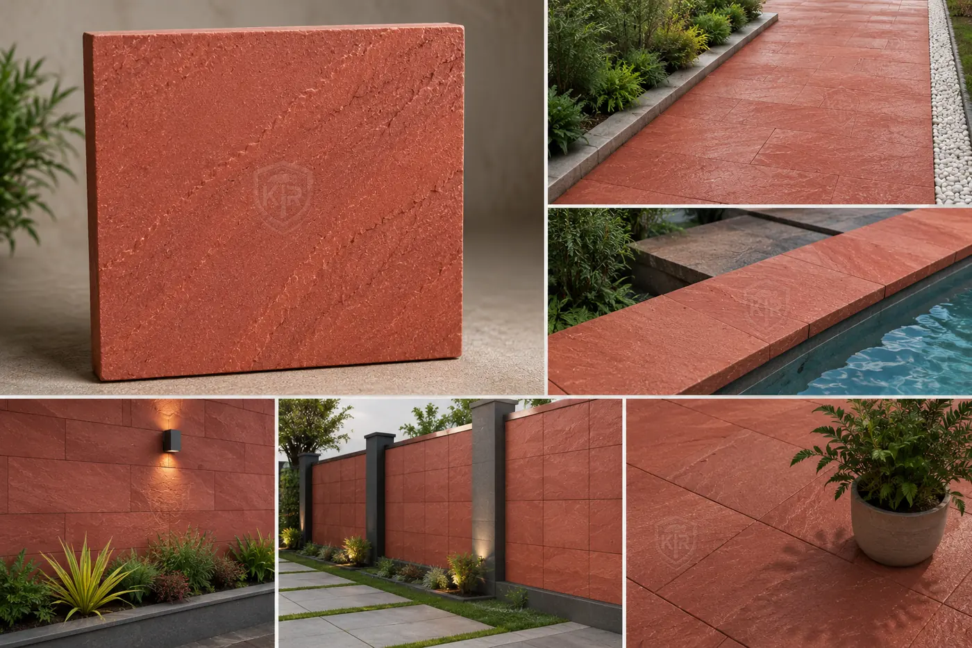 Red Sandstone Tile earthy tile detail by K R STONES